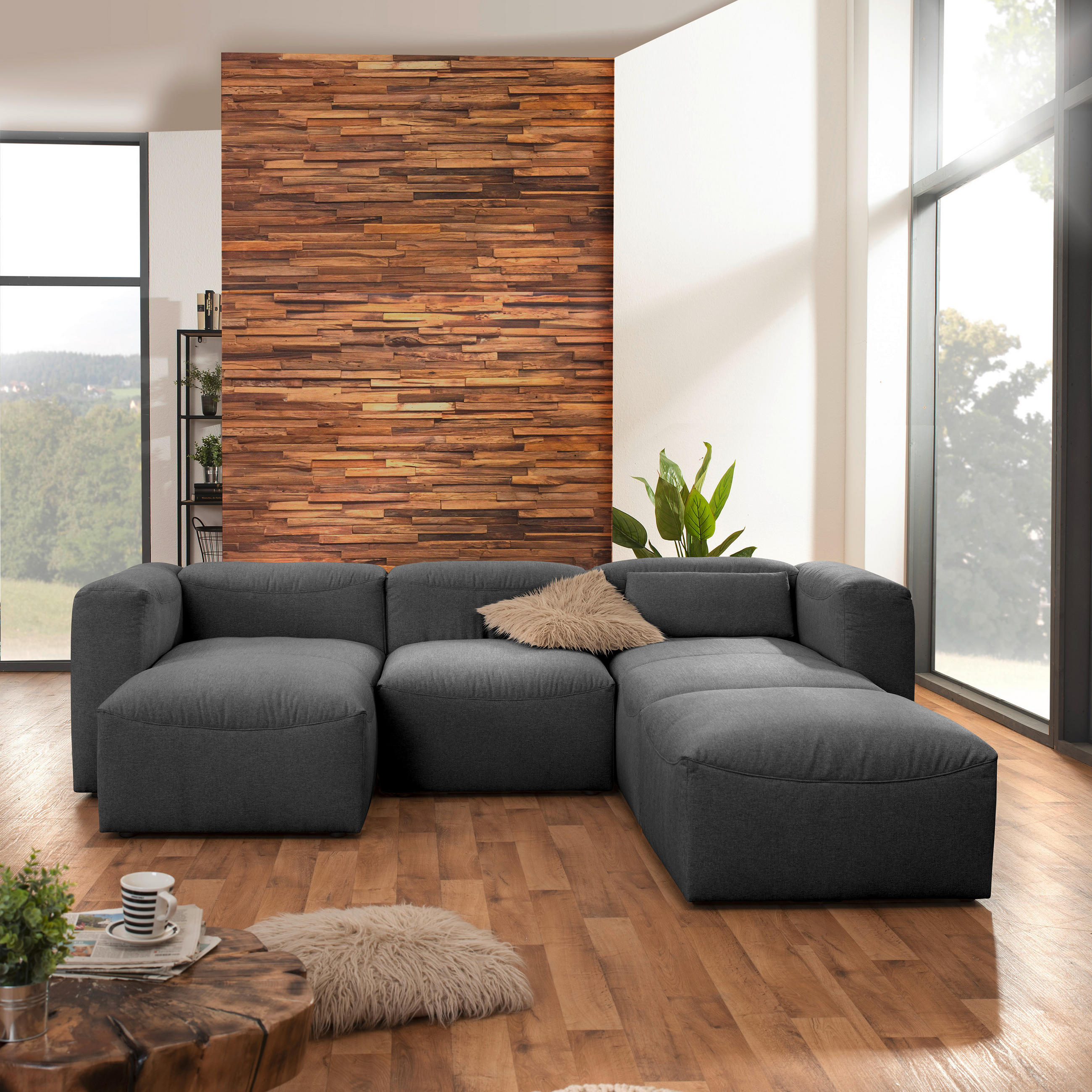 WOHNLANDSCHAFT in Flachgewebe Anthrazit - Anthrazit, Design, Kunststoff/Textil (160/275/235cm) - Max Winzer