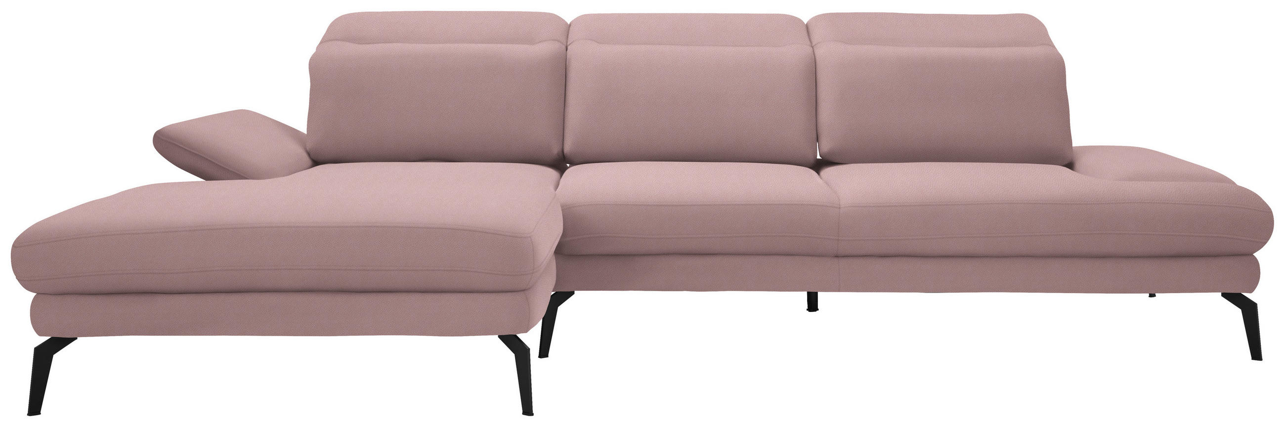 ECKSOFA in Flachgewebe Hellrosa  - Hellrosa/Schwarz, Design, Textil/Metall (180/289cm) - Stylife