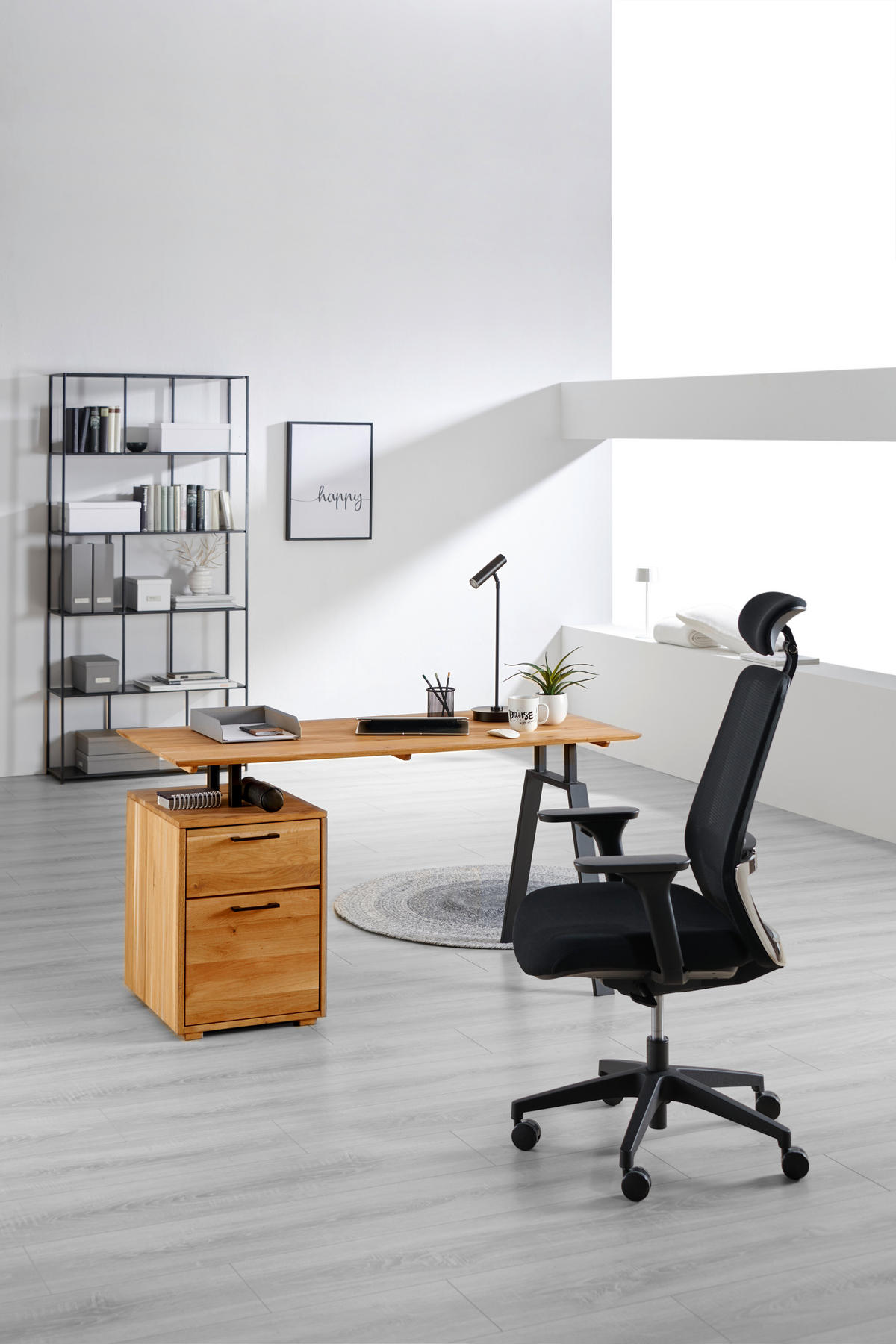 ÍRÓASZTAL  - tölgyfa színű/fekete, Konventionell, műanyag/fa (140/65/75cm) - Linea Natura