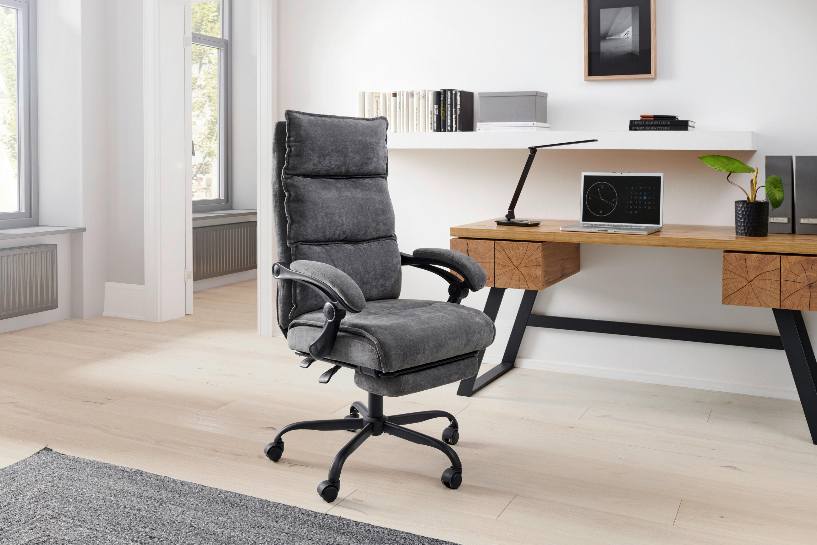 DREHSTUHL  in Chenille Grau  - Schwarz/Grau, LIFESTYLE, Holz/Kunststoff (66/112-120/62cm) - MID.YOU