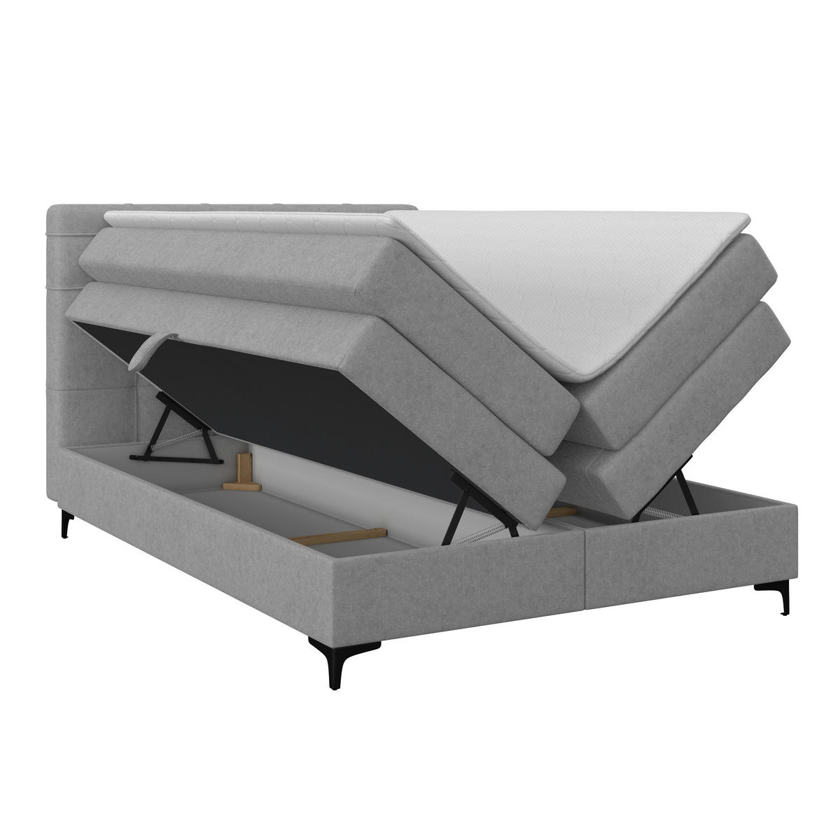 BOXSPRINGBETT 140/200 cm,  in Hellgrau, H3 = fest  - Hellgrau/Schwarz, KONVENTIONELL, Kunststoff/Textil (140/200cm)
