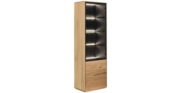 VITRINE in furniert Wildeiche Braun, Schwarz, Eichefarben - Eichefarben/Schwarz, Natur, Glas/Holz (60/192/40cm) - Waldwelt