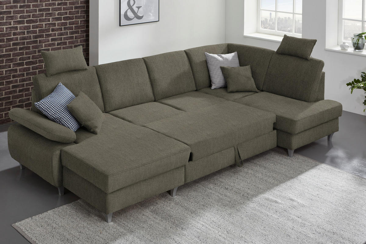 WOHNLANDSCHAFT in Struktur Braun  - Silberfarben/Braun, Konventionell, Holz/Textil (167/322/186cm) - Cantus