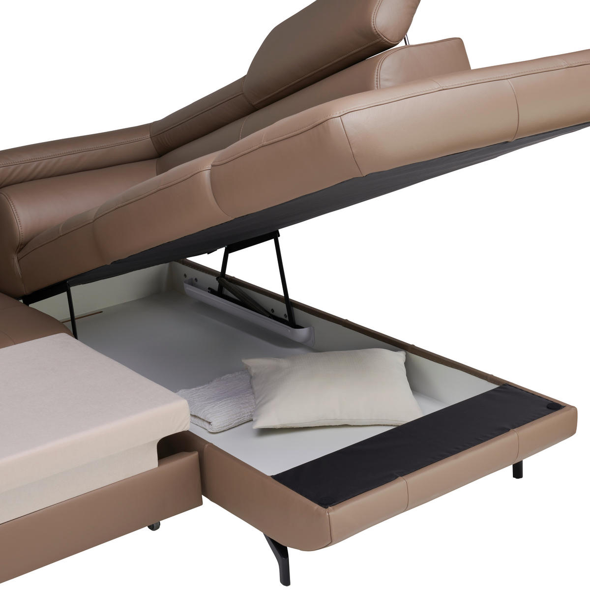 ECKSOFA in Echtleder Haselnussfarben  - Schwarz/Haselnussfarben, Design, Leder/Metall (270/220cm) - Novel