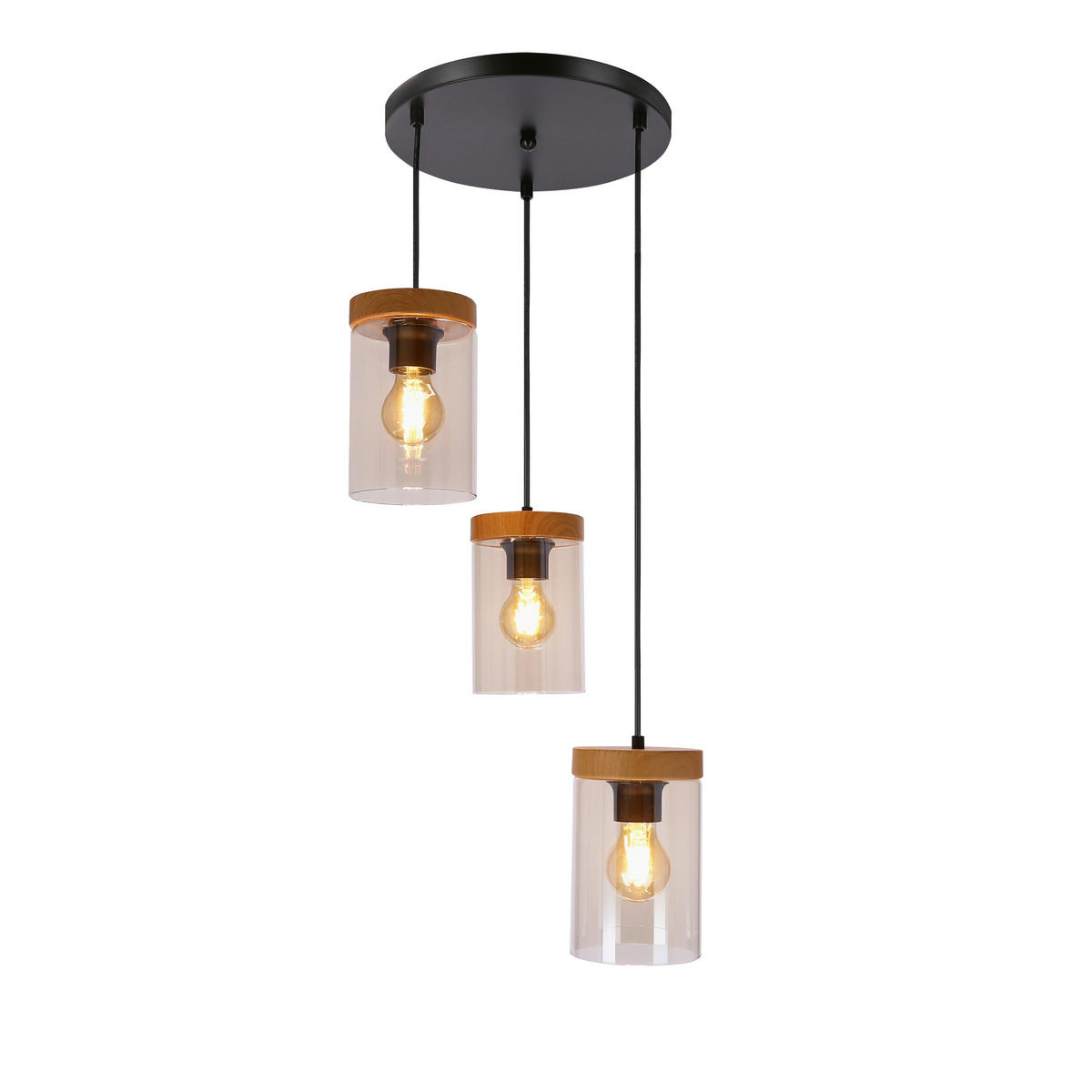 PENDELLEUCHTE 35/35/114 cm  - Eichefarben/Schwarz, KONVENTIONELL, Glas/Metall (35/35/114cm)
