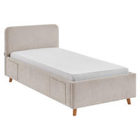 POLSTERBETT 90/200 cm,  in Eichefarben, Beige, Lattenrost, Bettkasten, Betttasche,  - Eichefarben/Birkefarben, KONVENTIONELL, Holz/Textil (90/200cm) - Boxxx