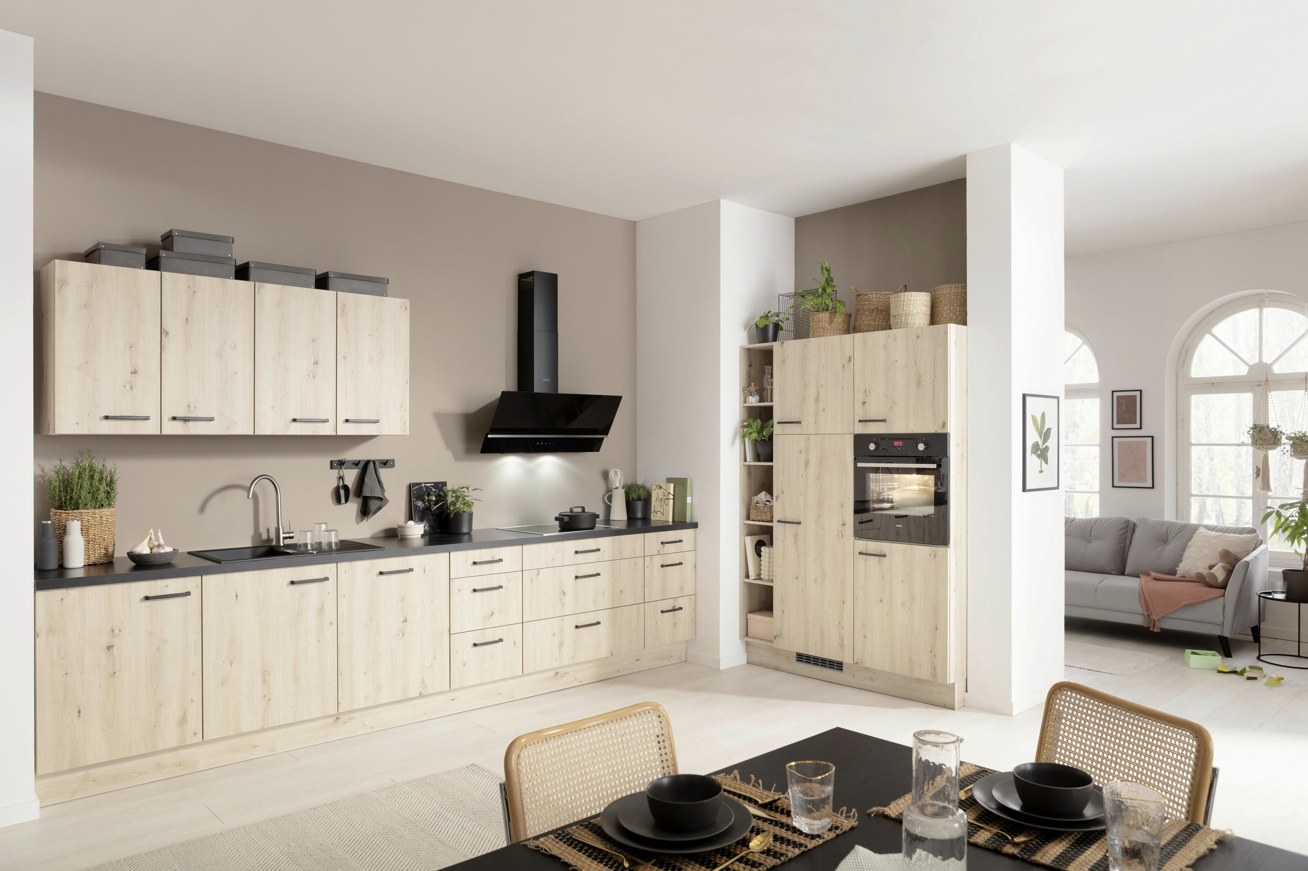 ECKKÜCHE 420/215 cm  in Schwarz, Eichefarben  - Eichefarben/Anthrazit, Basics, Holzwerkstoff/Metall (420/215cm) - Venda