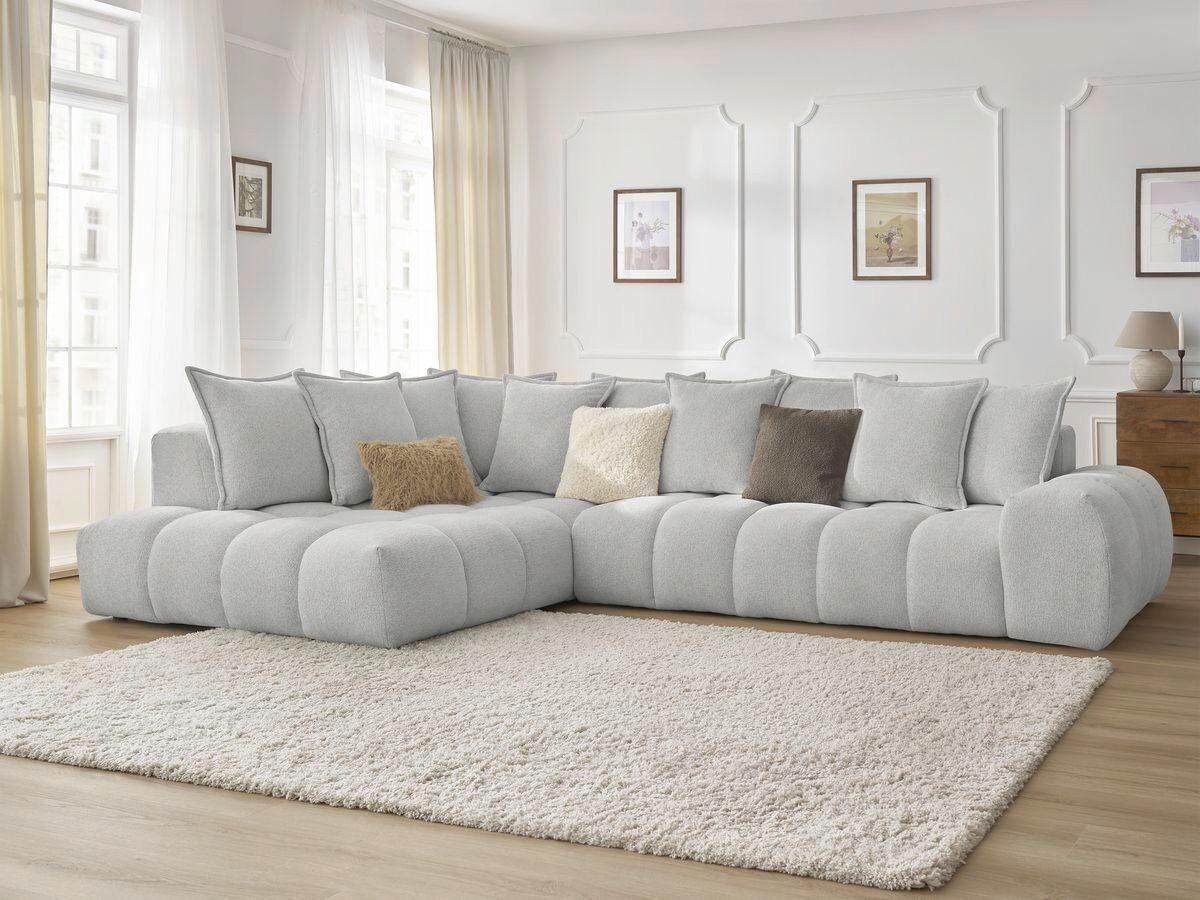 ECKSOFA Ottomane links  EVEREST Hellgrau Flachgewebe  - Hellgrau/Schwarz, MODERN, Kunststoff/Textil (210/352cm)