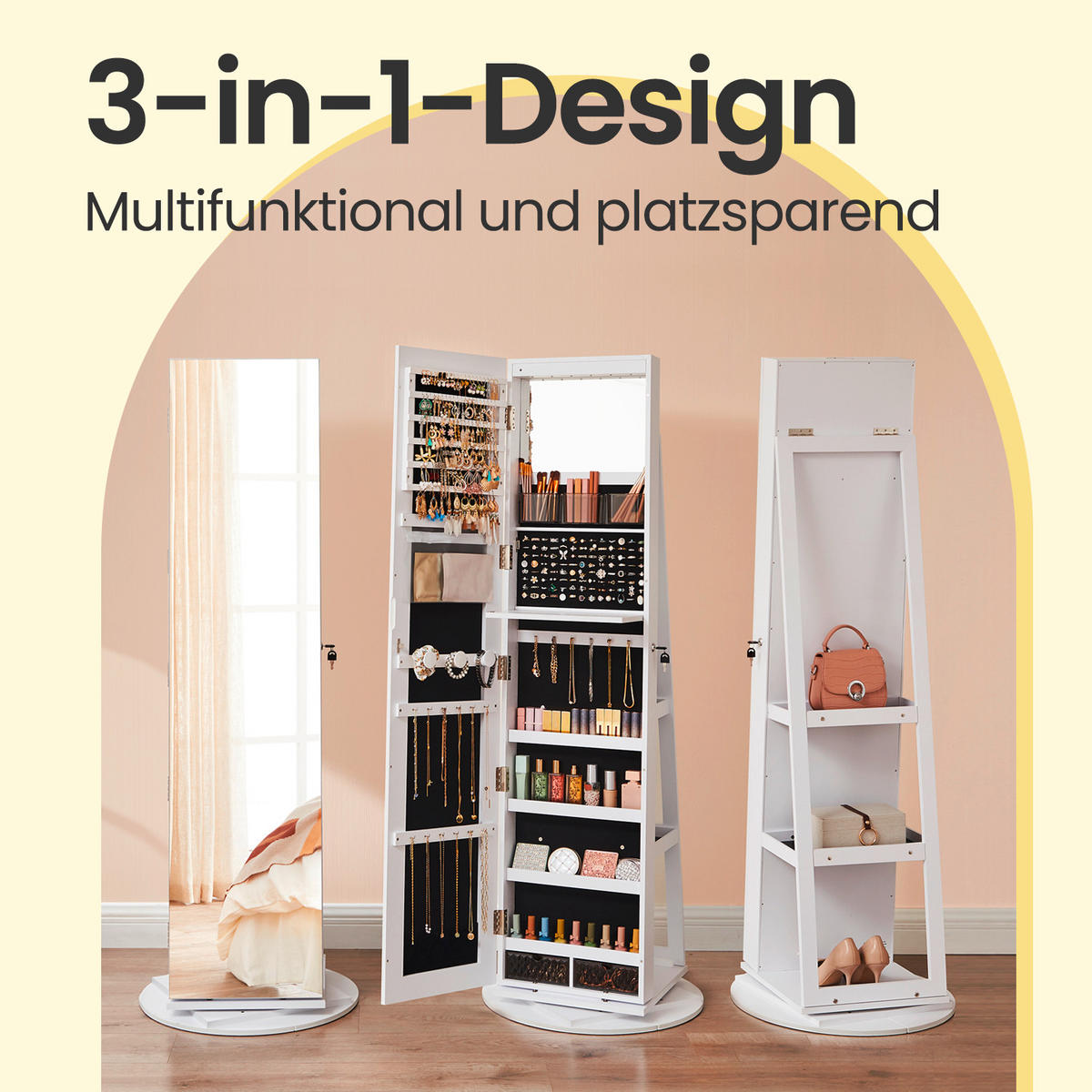 SCHMUCKSCHRANK 54,5/162/37 cm  - Weiß, Basics, Glas/Holzwerkstoff (54,5/162/37cm)