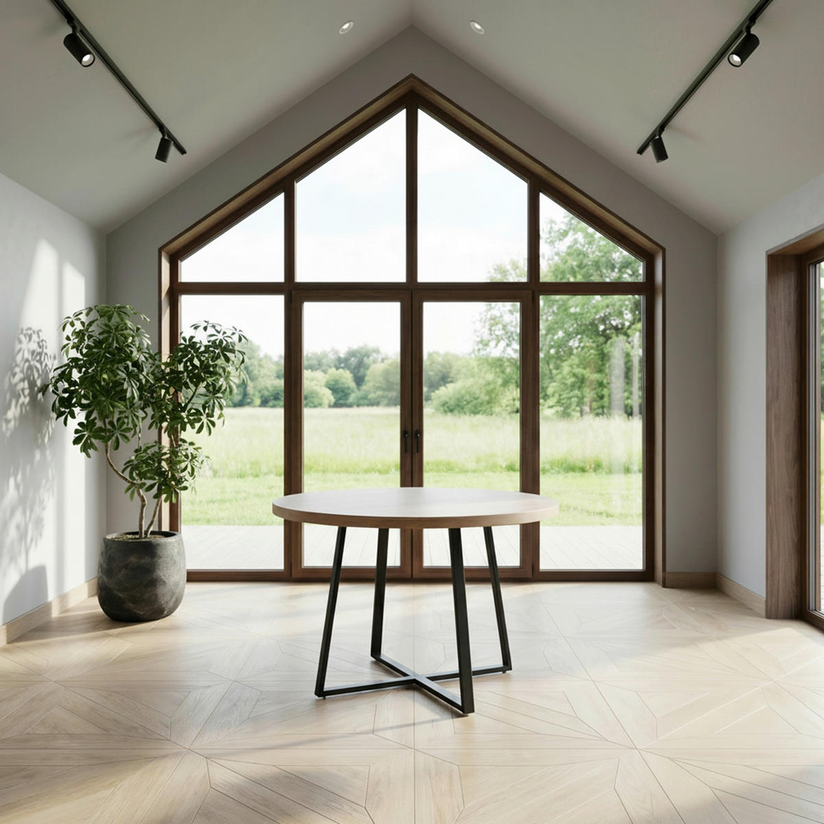 ESSTISCH 110/110/76 cm Nachbildung  Metall, Holzwerkstoff gastro- und objekttauglich rund Naturfarben  - Schwarz/Naturfarben, MODERN, Holzwerkstoff/Metall (110/110/76cm) - MID.YOU