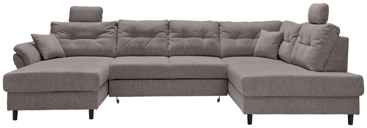 WOHNLANDSCHAFT Chenille Graubraun  - Graubraun/Schwarz, Modern, Holz/Textil (176/338/206cm) - Livetastic