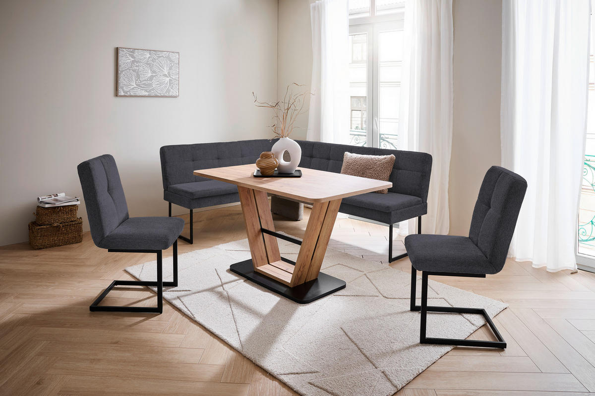 ECKBANK 155/213 cm Webstoff Dunkelblau   - Schwarz/Dunkelblau, Design, Textil/Metall (155/213cm) - Novel