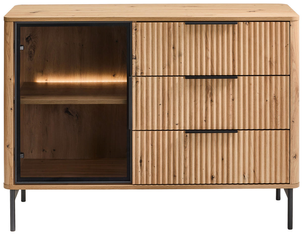 ŠIROKÁ KOMODA, černá, dub artisan, 114/82/40 cm - černá/dub artisan, Design, kov/kompozitní dřevo (114/82/40cm) - MID.YOU