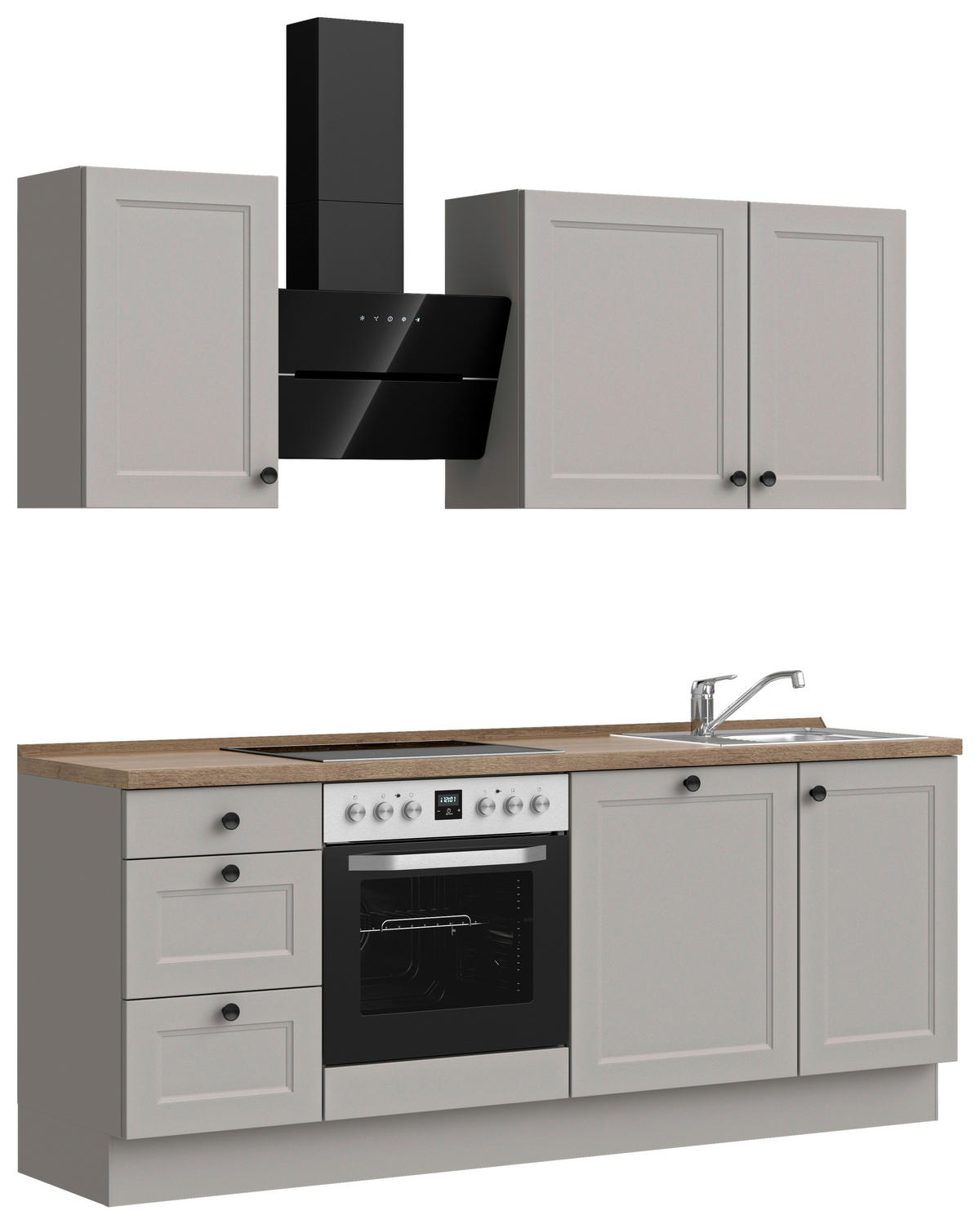 KÜCHENBLOCK 210 cm   in Grau, Eiche dunkel  - Eiche dunkel/Schwarz, MODERN, Holzwerkstoff/Metall (210cm) - Nobilia