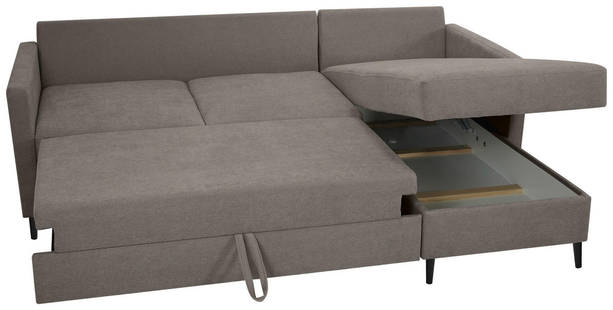 ECKSOFA Taupe Chenille  - Taupe/Schwarz, KONVENTIONELL, Holz/Textil (159/221cm) - Carryhome