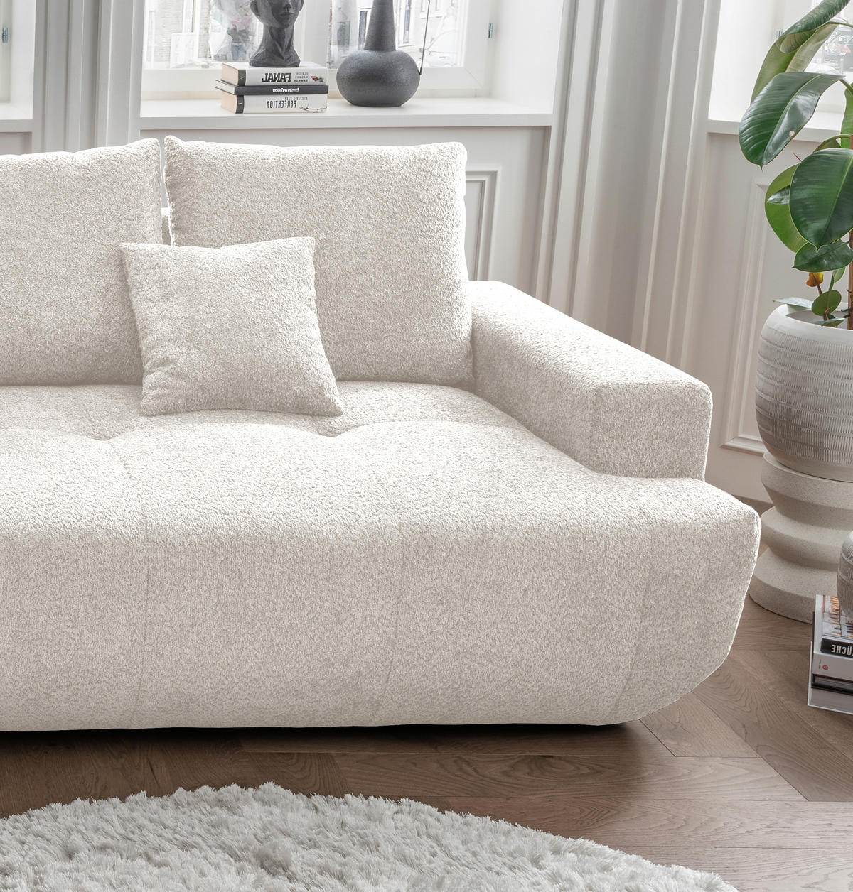 BIGSOFA Bouclé Weiß  - Schwarz/Weiß, MODERN, Kunststoff/Textil (323/91/155cm) - Livetastic