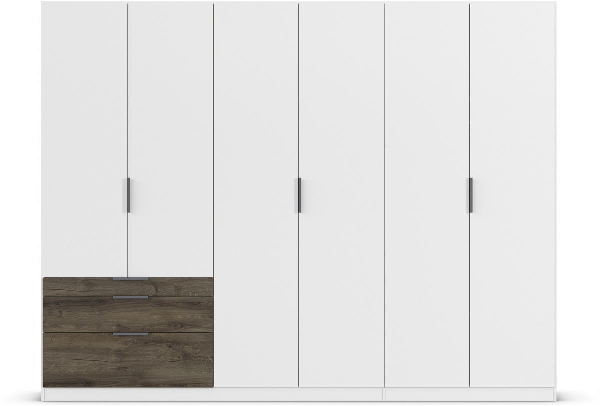 DREHTÜRENSCHRANK in Weiss, Eiche dunkel  - Eiche dunkel/Weiss, Basics, Holzwerkstoff/Metall (271/210/54cm) - Boxxx