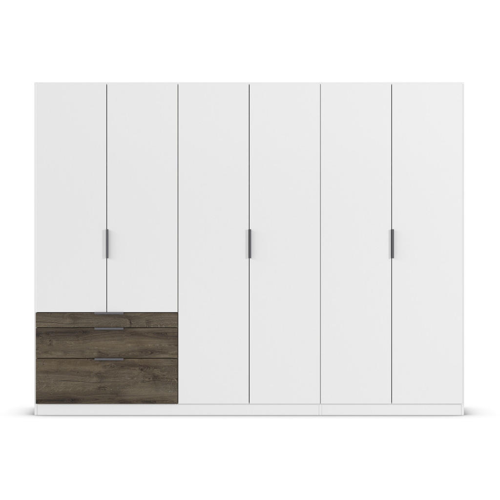 Thumbnail - Rauch Möbel Drehtürenschrank, Weiß, Eiche dunkel, Metall, 4 Fächer, 3 Schubladen, 271x210x54 cm, Blauer Engel, BQ - Bünd...