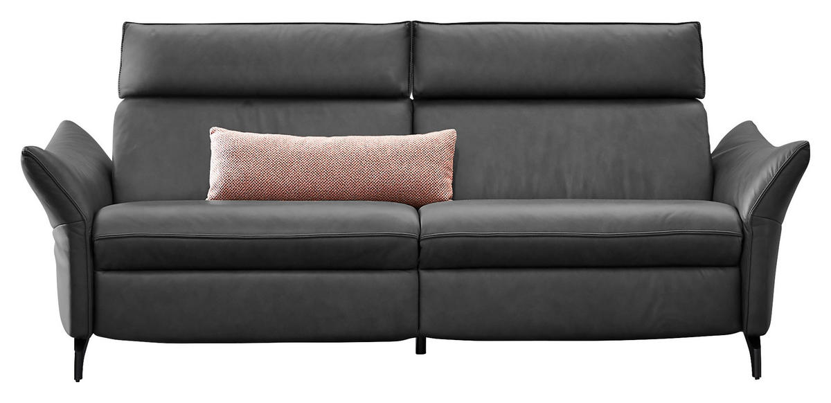 3-SITZER-SOFA Echtleder Dunkelgrau  - Dunkelgrau/Anthrazit, Design, Leder/Metall (224/92/95cm) - Himolla