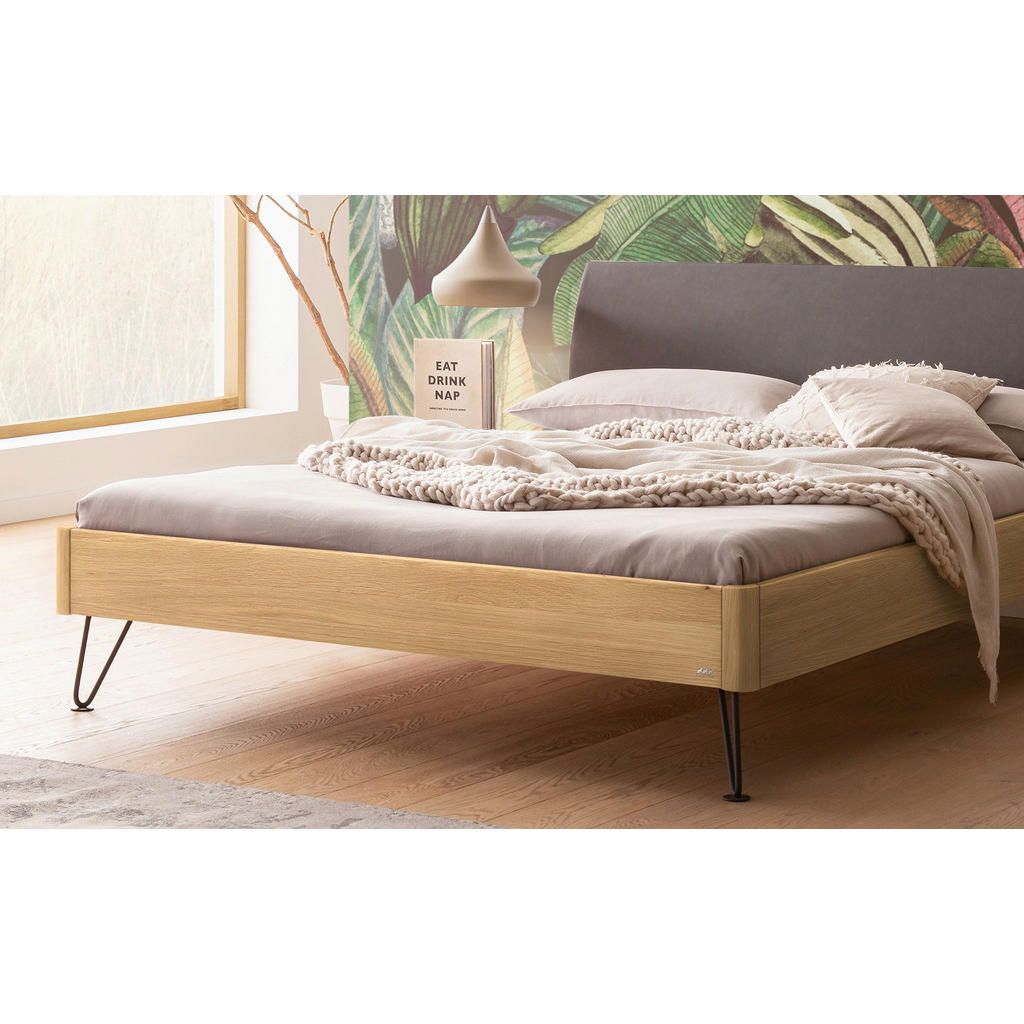 Thumbnail - Hasena Bett, Anthrazit, Eiche, Dunkelgrau, Holz, Eiche, massiv, Höhe ca. 22 cm, 140x200 cm, in verschiedenen Holzarten e...