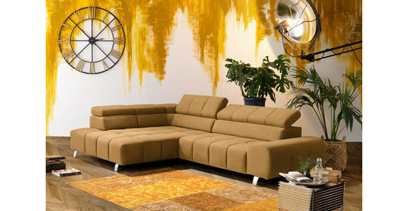 ECKSOFA in Webstoff Goldfarben  - Dunkelgrau/Silberfarben, Design, Textil/Metall (201/295cm) - Hom`in