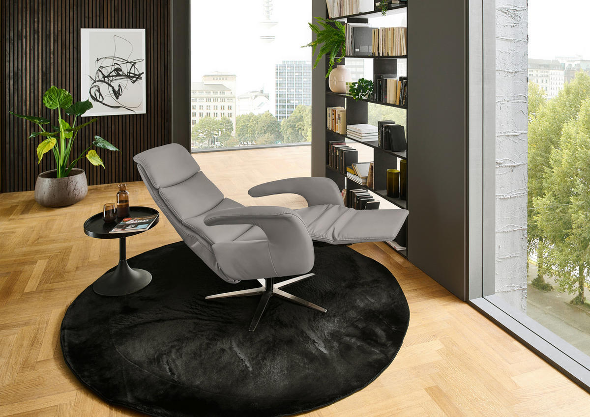 RELAXSESSEL in Leder Hellgrau  - Edelstahlfarben/Hellgrau, Design, Leder/Metall (76/119/86cm) - Dieter Knoll