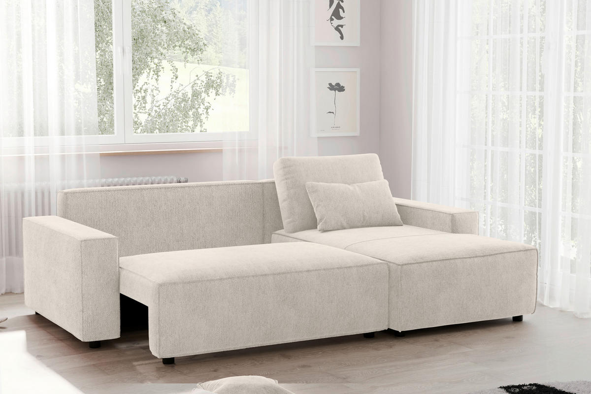 ECKSCHLAFSOFA in Chenille Beige  - Beige/Schwarz, Modern, Kunststoff/Textil (247/154cm) - Livetastic
