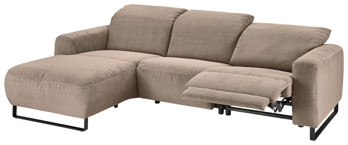 ECKSOFA in Cord Taupe  - Taupe/Schwarz, Konventionell, Textil/Metall (180/266cm) - Hom`in