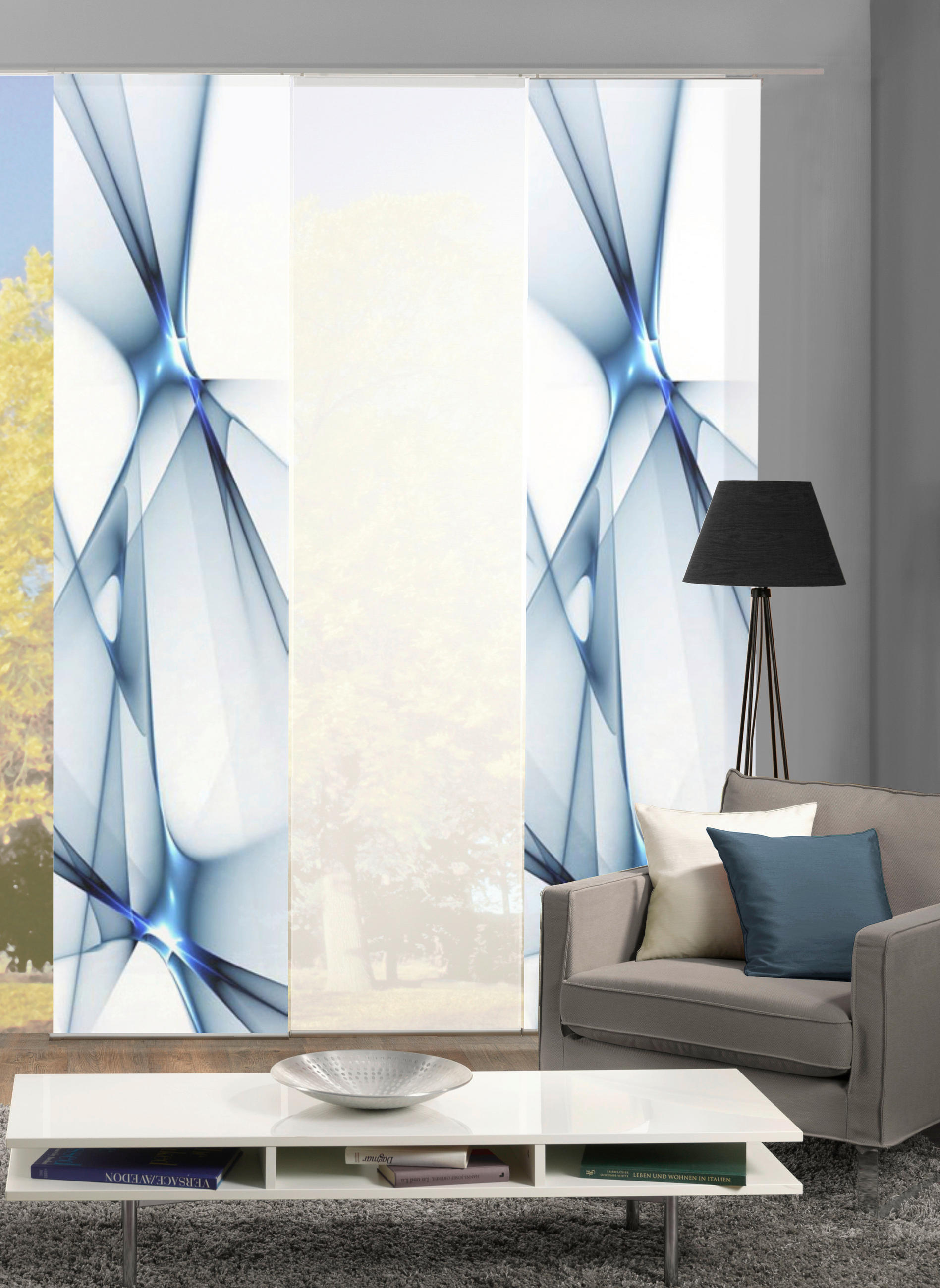 FLÄCHENVORHANG FRANKLIN, 3-TLG  3 Stück    60/245 cm  - Blau, Basics, Textil (60/245cm)