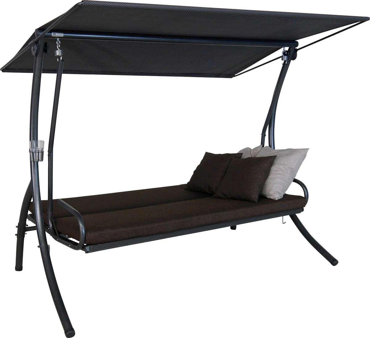 HOLLYWOODSCHAUKEL 210/160/145 cm Grau, Dunkelbraun  - Dunkelgrau/Dunkelbraun, Basics, Textil/Metall (210/160/145cm) - Boxxx