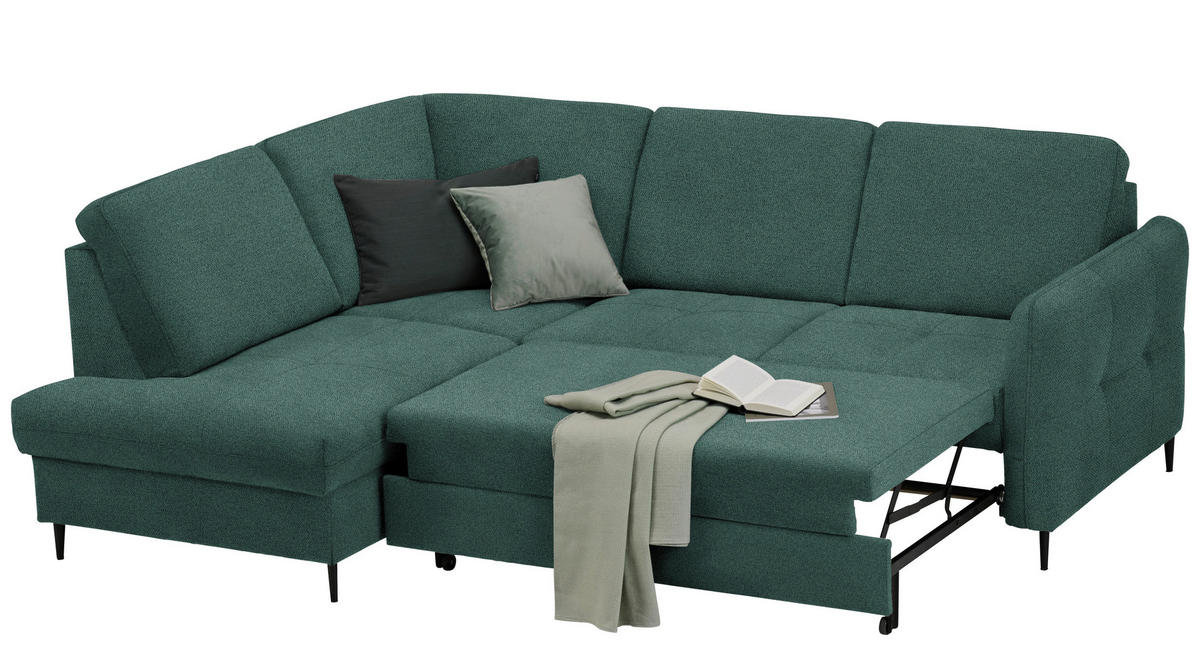 ECKSOFA in Chenille Grün  - Schwarz/Grün, Modern, Holz/Textil (184/241cm) - Carryhome