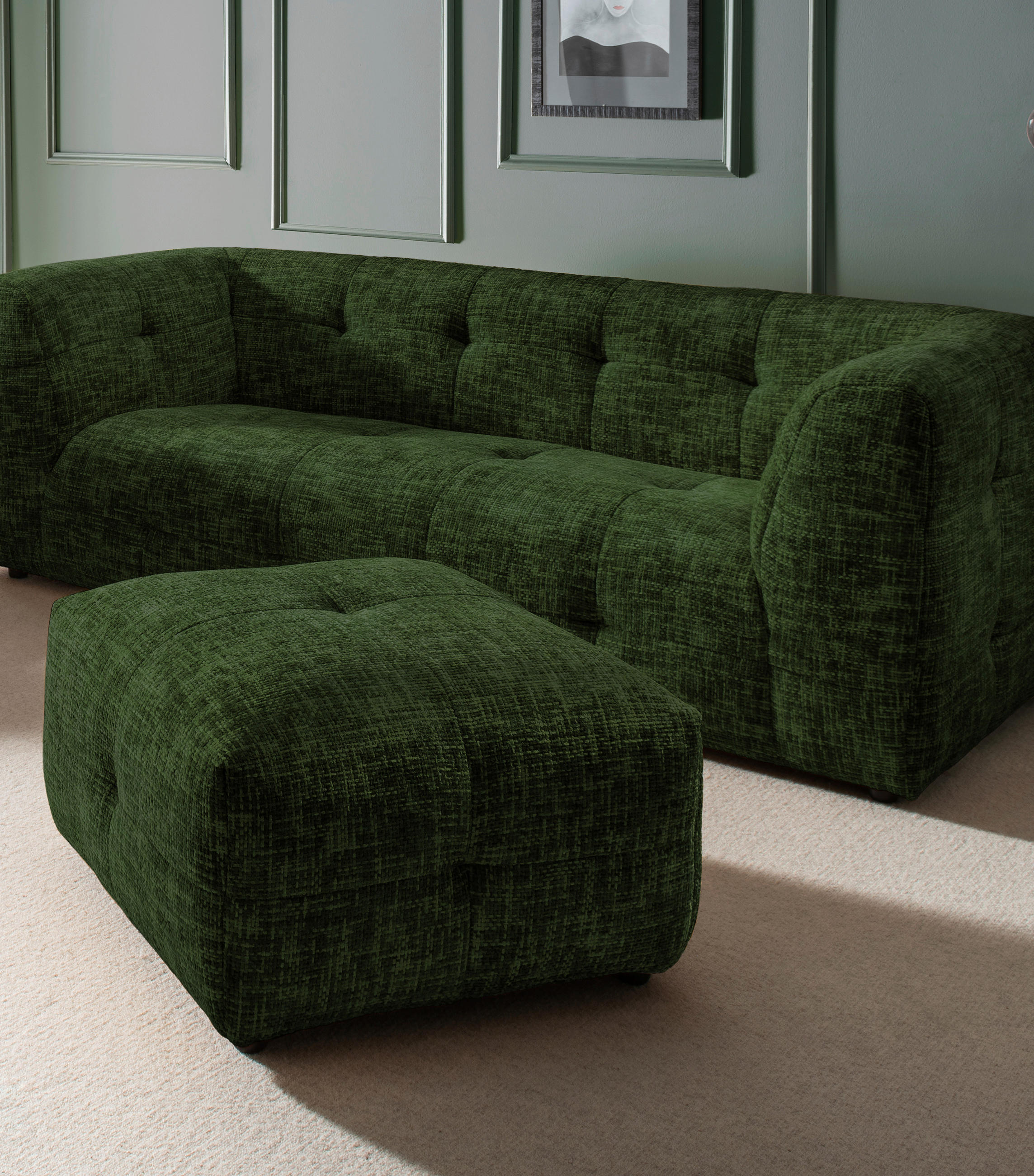 HOCKER in Textil Dunkelgrün  - Dunkelgrün/Schwarz, Design, Kunststoff/Textil (72/44/72cm) - Livetastic