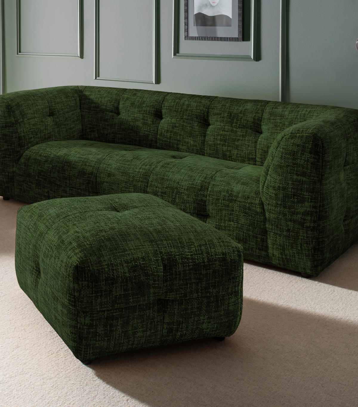 HOCKERTextil Dunkelgrün  - Dunkelgrün/Schwarz, Design, Kunststoff/Textil (72/44/72cm) - Livetastic