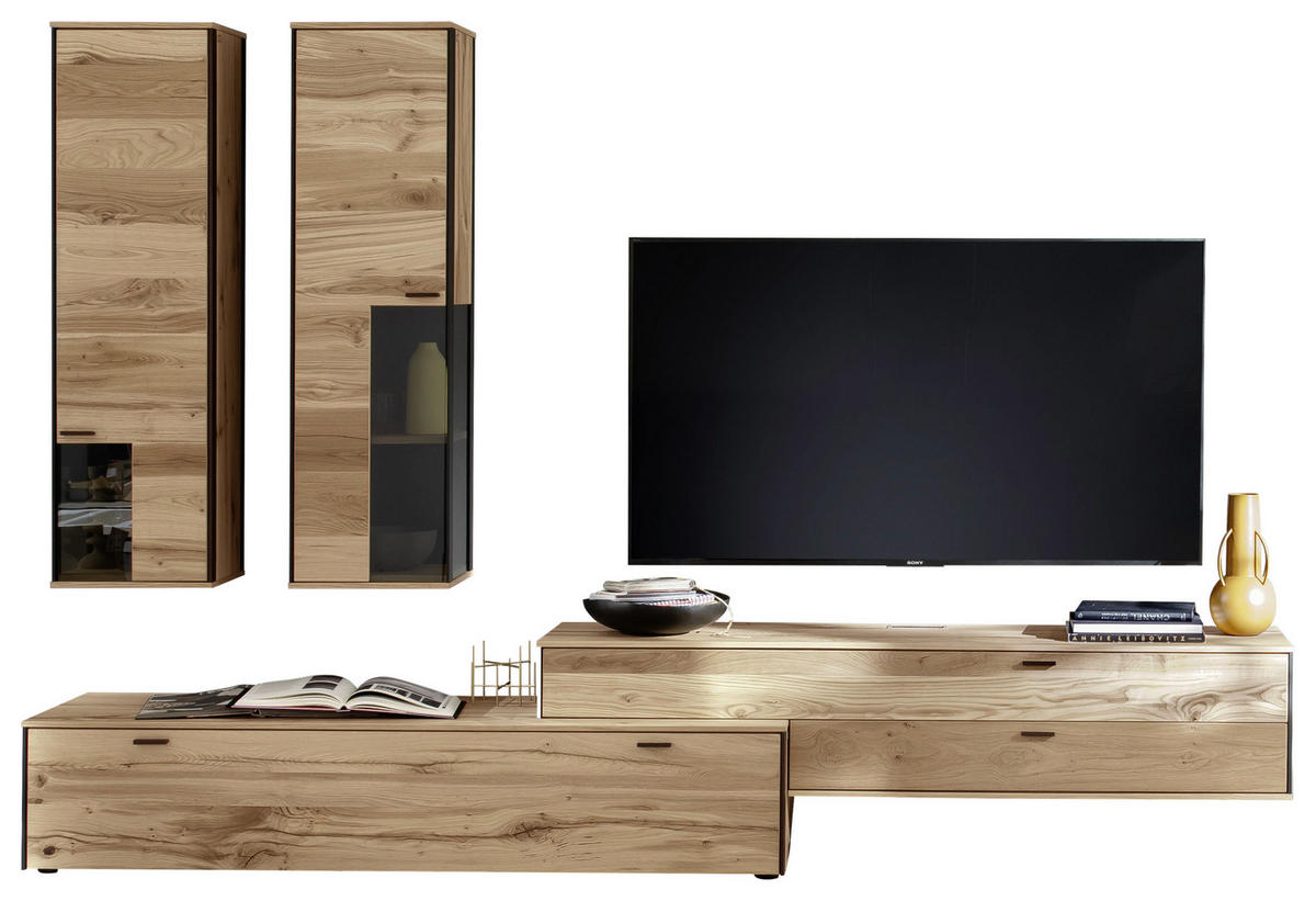 WOHNWAND  in Anthrazit, Eichefarben 303/207/53 cm  - Eichefarben/Anthrazit, Design, Glas/Holz (303/207/53cm) - Schöner Wohnen