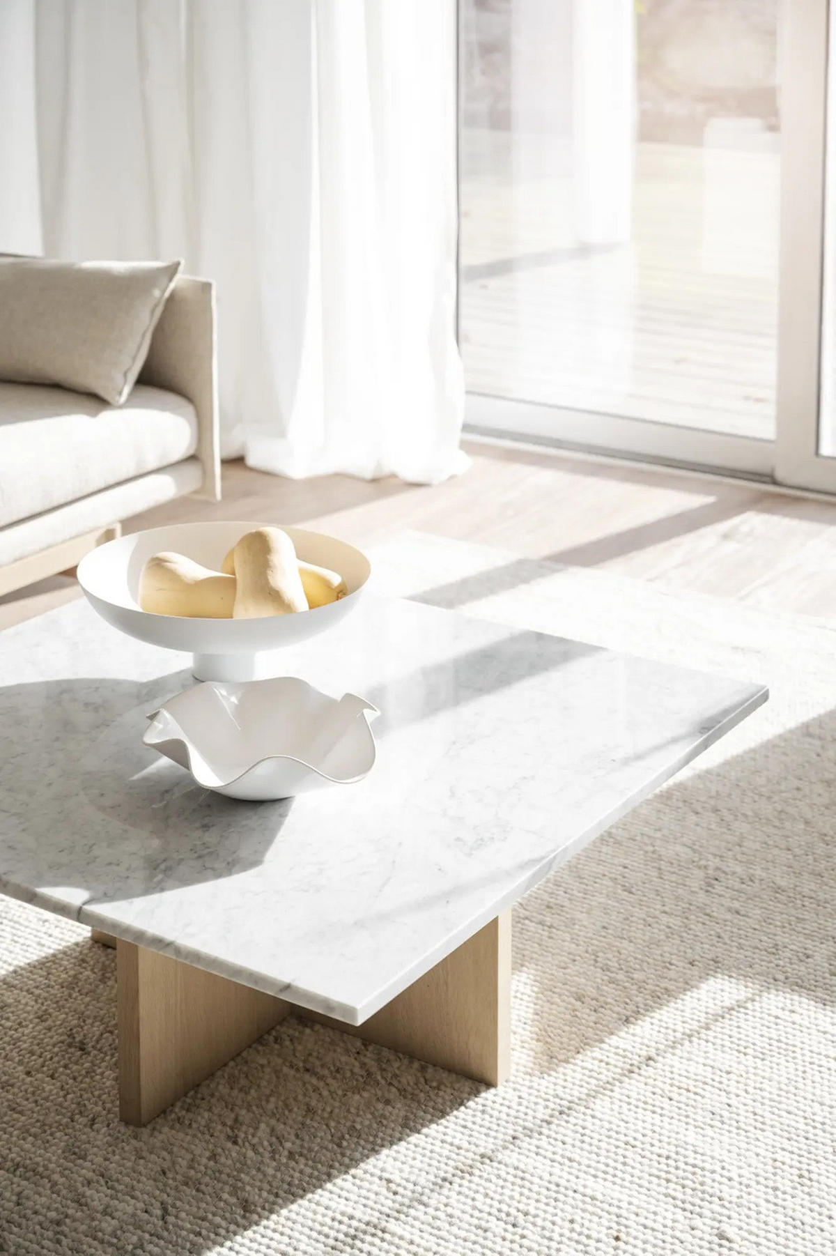 SOFFBORD i trä, sten  - vit/ek Bianco, Klassisk, trä/sten (90/42/90cm) - Rowico