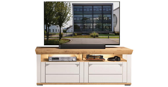 WOHNWAND  in Kaschmir, Eiche Artisan  351/208/53 cm  - Kaschmir/Eiche Artisan, ROMANTIK / LANDHAUS, Glas/Holzwerkstoff (351/208/53cm) - Landscape