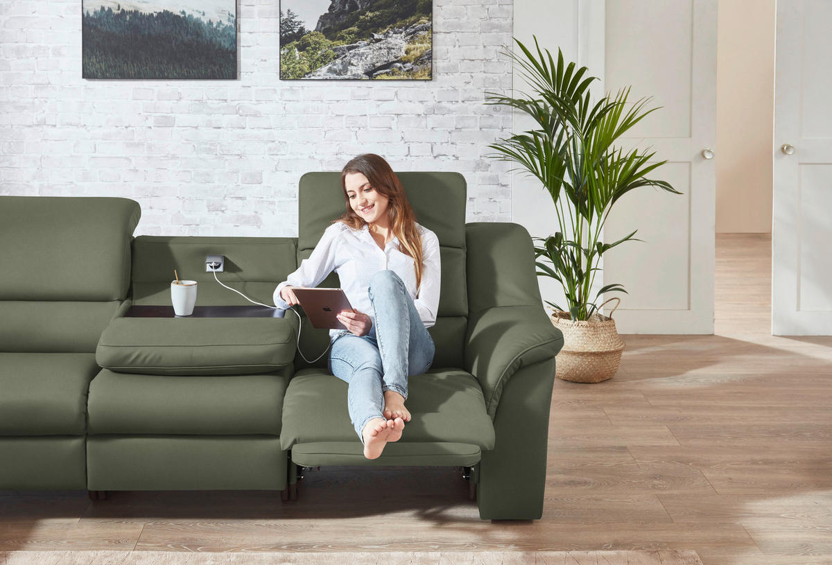 ECKSOFA  in Echtleder Schilfgrün  260/324 cm  - Schilfgrün/Schwarz, KONVENTIONELL, Leder/Kunststoff (260/324cm) - Cantus