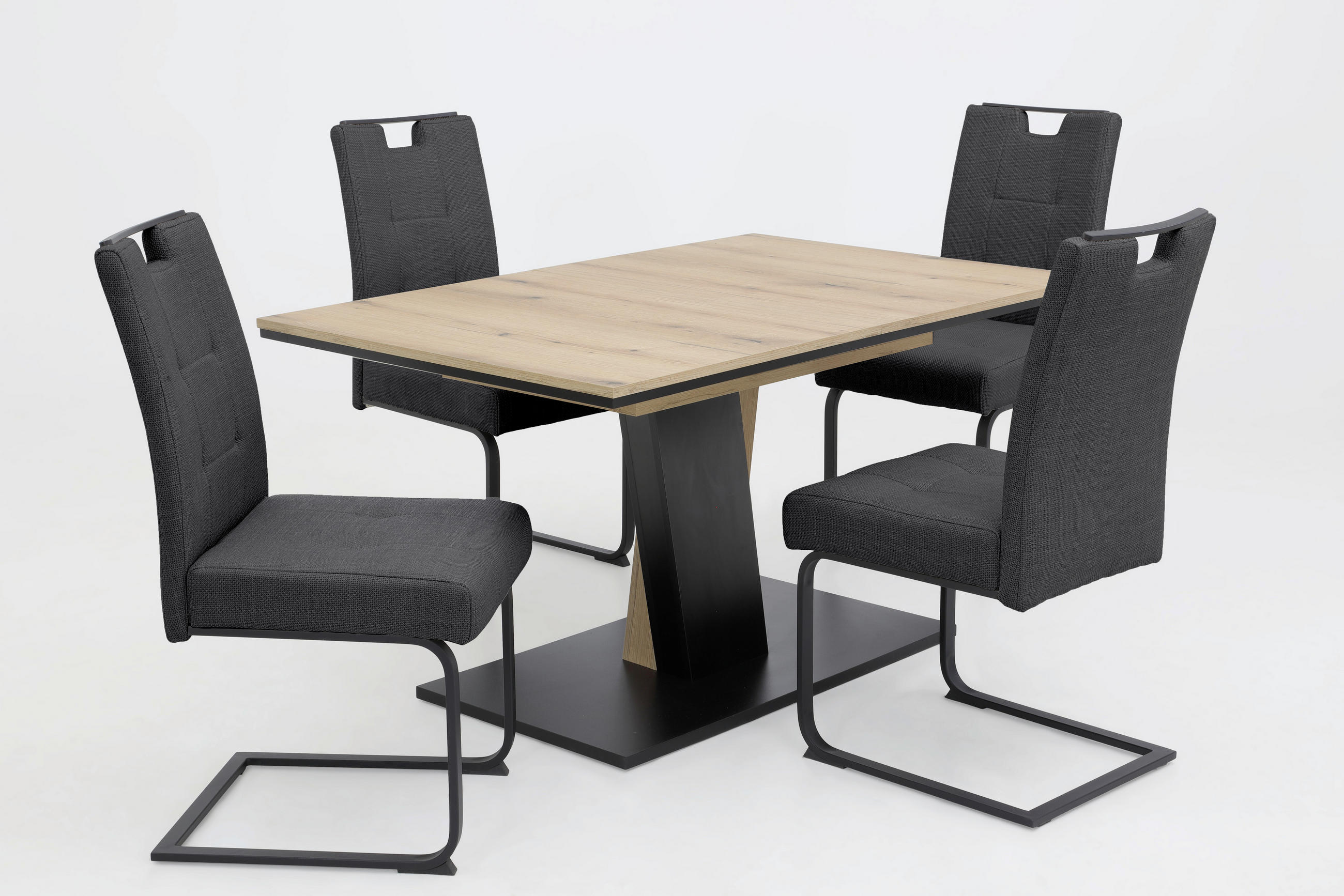 TISCHGRUPPE   - Eichefarben/Anthrazit, MODERN, Textil/Metall (140 - 180/76/90cm) - MID.YOU