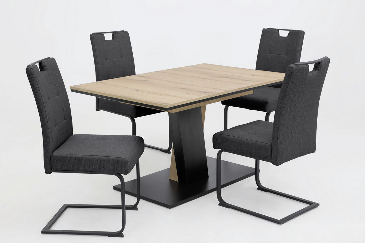 TISCHGRUPPE   - Eichefarben/Anthrazit, MODERN, Textil/Metall (140 - 180/76/90cm) - MID.YOU