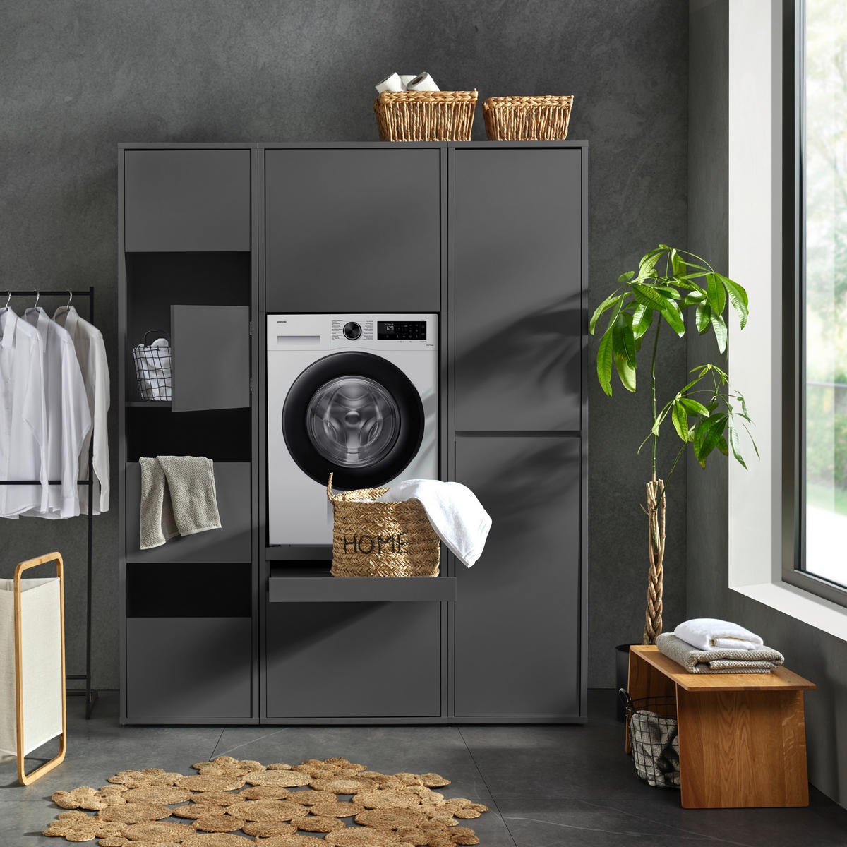 MEHRZWECKSCHRANK 50/210/67,5 cm  in Anthrazit  - Anthrazit, Basics, Holzwerkstoff (50/210/67,5cm) - Xora