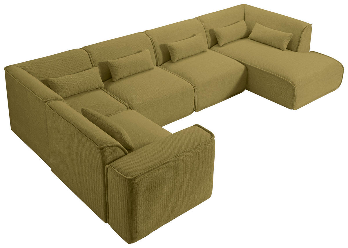 WOHNLANDSCHAFT Flachgewebe Senfgelb  - Senfgelb/Schwarz, Design, Kunststoff/Textil (211/368/165cm) - Lomoco