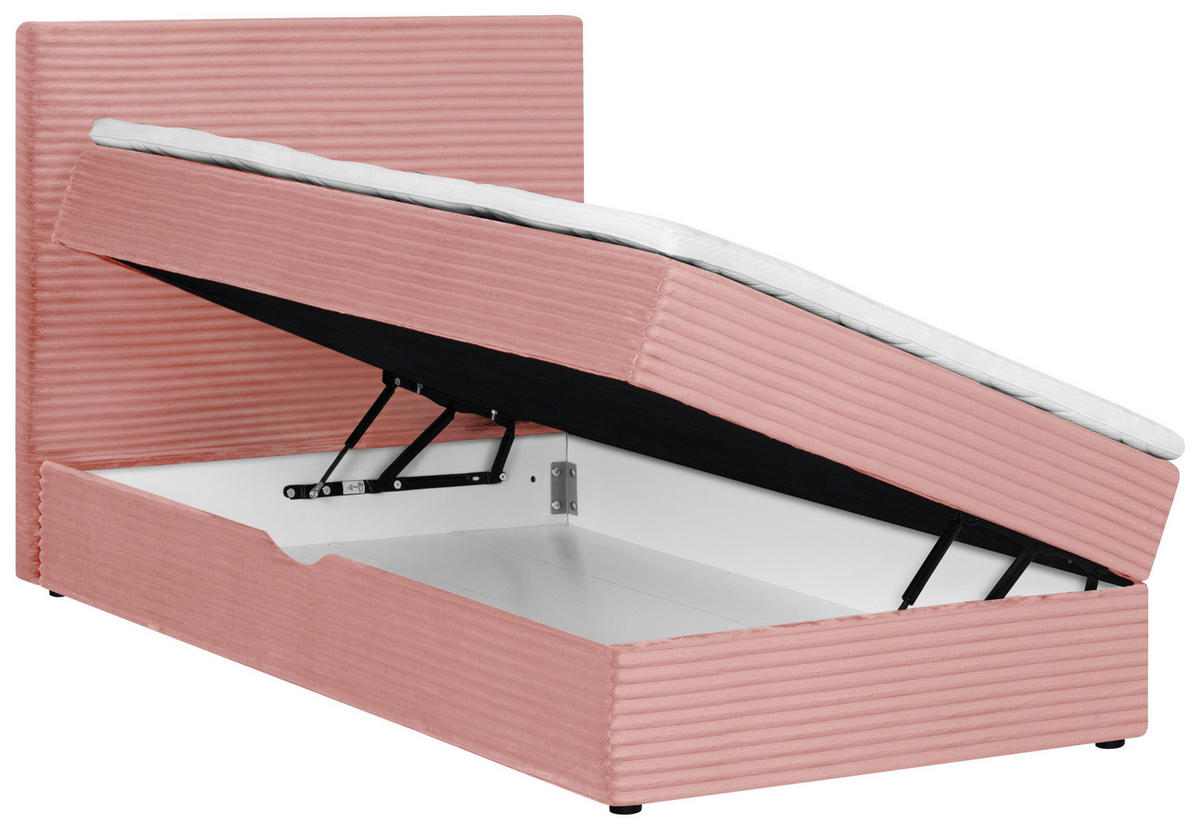 BOXBETT 120/200 cm,  in Altrosa, Matratze, Bettkasten, Topper, H3 = fest  - Schwarz/Altrosa, Trend, Kunststoff/Textil (120/200cm) - Boxxx