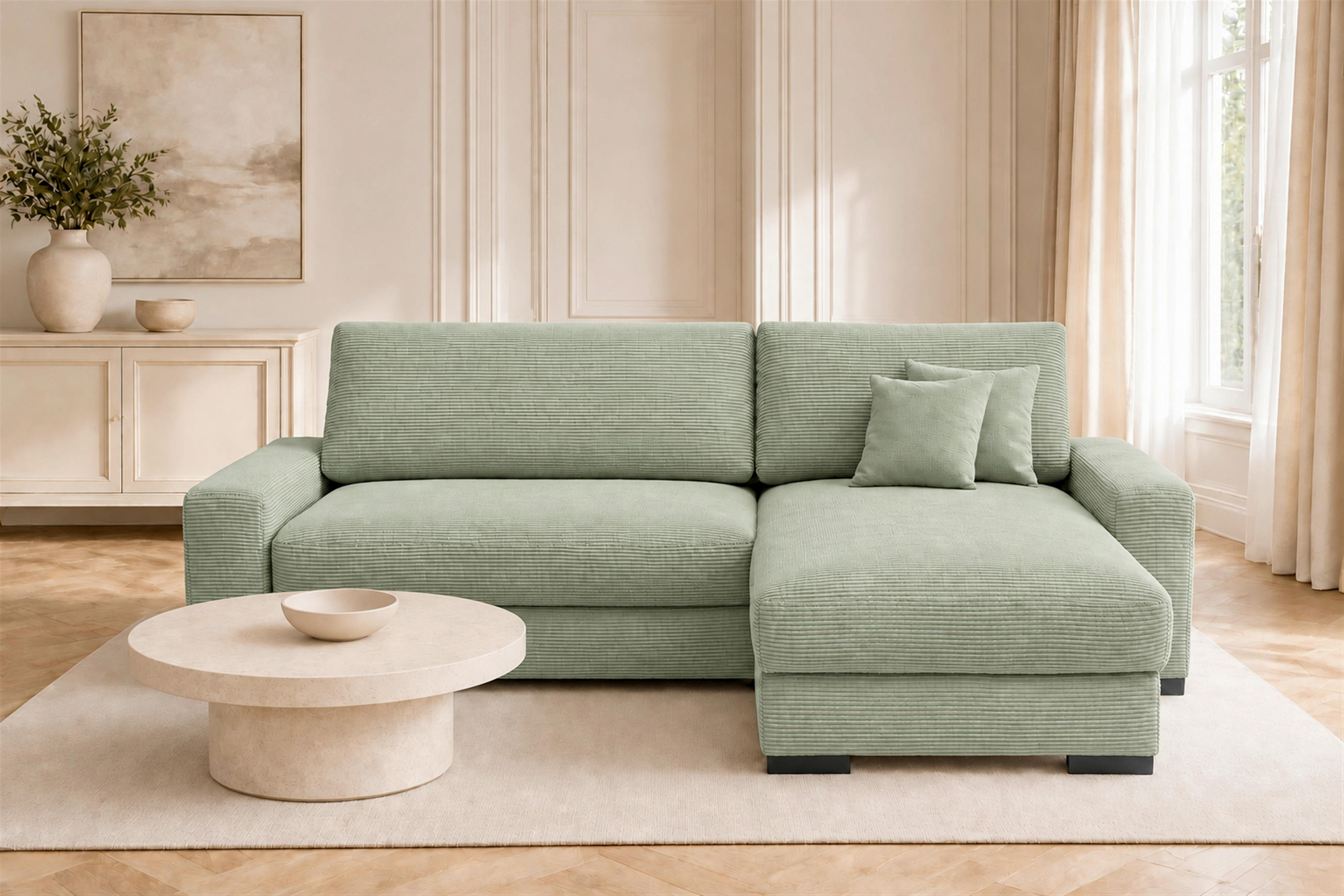 ECKSOFA  Cord Mintgrün  - Schwarz/Mintgrün, Basics, Holz/Holzwerkstoff (264/184cm) - MID.YOU