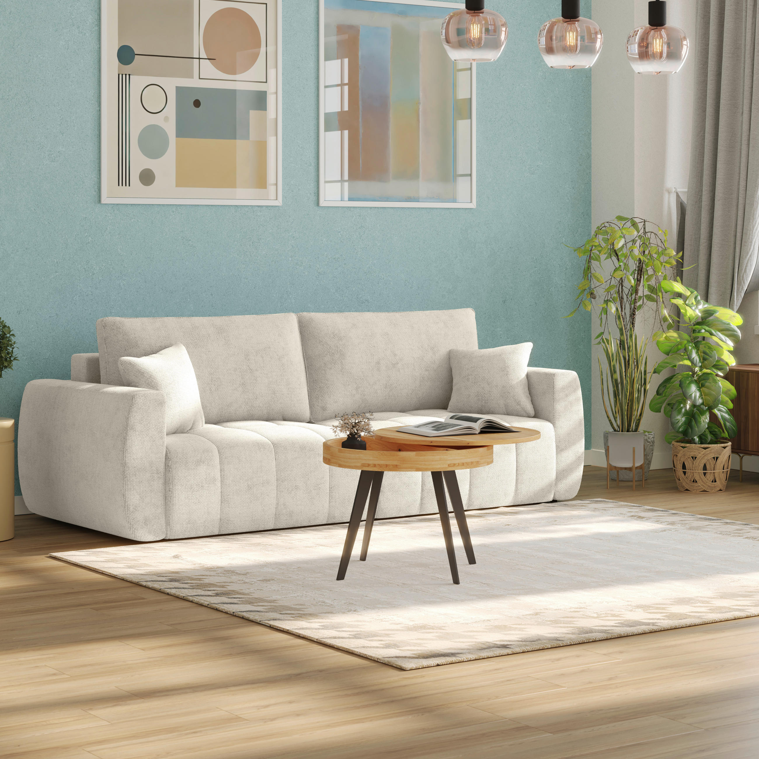 SCHLAFSOFA  mit Bettkasten erhältlich, Stoffauswahl, Liegefunktion, Schlafen auf Sitzhöhe, Bettfunktion erhältlich, Rücken echt, Armteil links, Armteil rechts Webstoff Weiß  - Schwarz/Weiß, MODERN, Holz/Textil (245/74-90/104cm) - MID.YOU