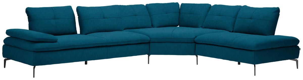 ECKSOFA in Flachgewebe Dunkelblau  - Schwarz/Dunkelblau, Design, Textil/Metall (344/271cm) - Chilliano