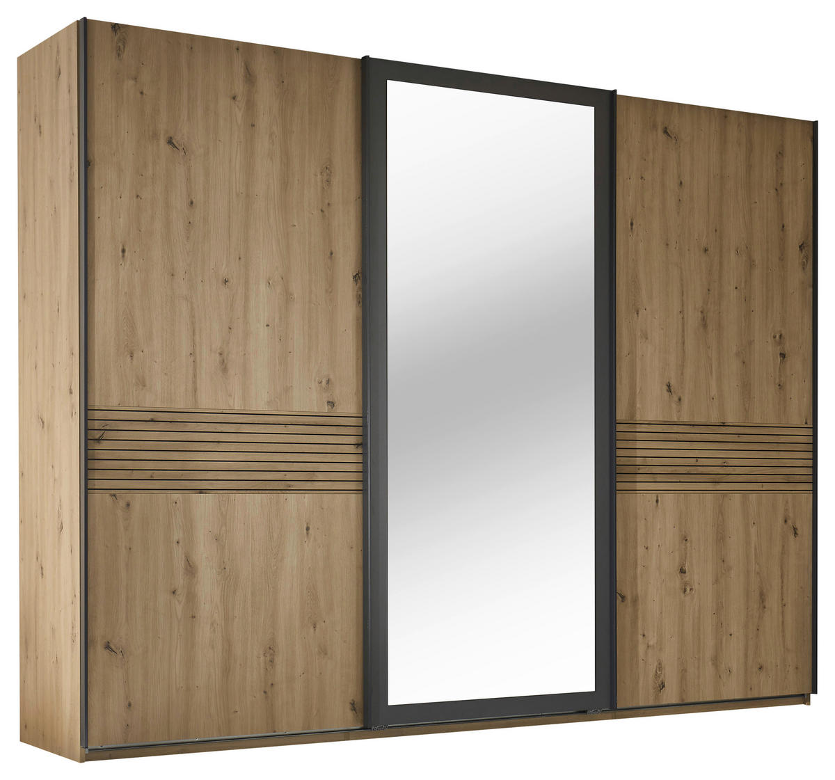 SCHWEBETÜRENSCHRANK  in Graphitfarben, Eiche Artisan  - Graphitfarben/Eiche Artisan, KONVENTIONELL, Glas/Holzwerkstoff (270/210/63cm) - Ti'me