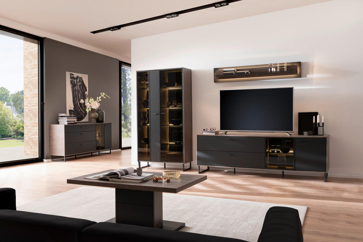 SIDEBOARD 178/84/44 cm  - svart/antracit, Design, metall/trämaterial (178/84/44cm) - MID.YOU