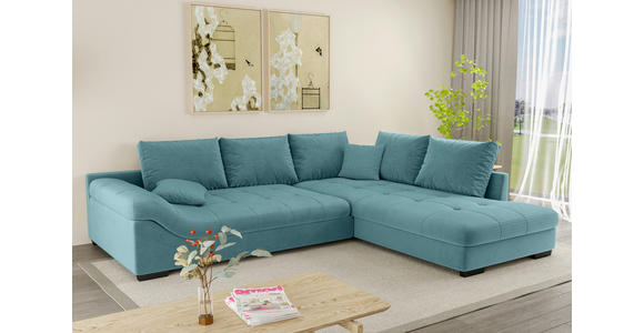 ECKSOFA Türkis Cord - Türkis/Schwarz, KONVENTIONELL, Holz/Textil (298/202cm) - Carryhome
