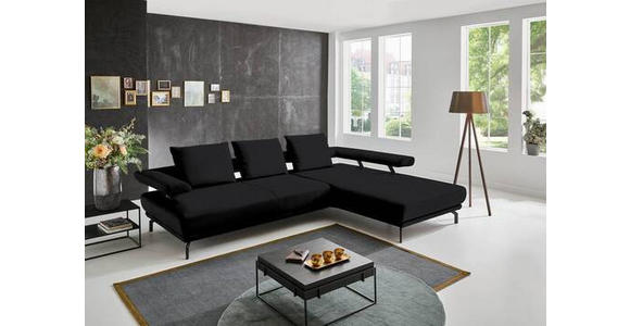 ECKSOFA in Echtleder Schwarz  - Schwarz, Design, Leder/Metall (305/224cm) - Dieter Knoll