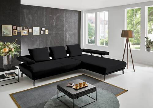 ECKSOFA in Echtleder Schwarz  - Schwarz, Design, Leder/Metall (305/224cm) - Dieter Knoll